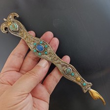 Torah Pointer Yad Vintage Turkmen Lapis Turquoise Judaica Handmade Jeweled Old picture