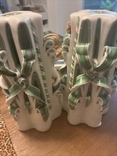 Vintage 80s Candle Crafts and Treasures Hand-Carved Ribbon Bow Pillar Candles 2 picture