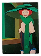 “The Green Scarf” 1976 Art Postcard – Amleto Dalla Costa, Italy, Risque picture