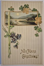 Vintage Postcard New Year River House Gilt Embossed Gel Coat AA123 picture