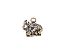 Gold Mating Elephant Couples Duo Figurine Pendant Lucky Love Lover Success Mini picture