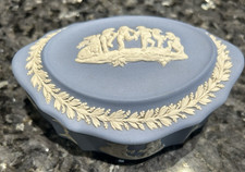 Vintage Wedgwood Blue Jasperware Lidded Trinket Box 4” By 1