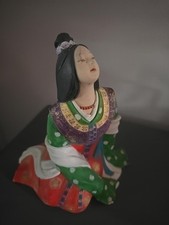 Vintage Japanese Hakata Doll Seated Woman Green Kimono Figurine picture