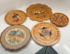 Vtg Scandinavian Rosemaling Hand Painted Wood Plates Lot 5 Norwegian Folk Art picture