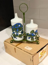 NOS Vintage 70s Takahashi SF Blue Green Mushroom Cruet Set Ceramic Japan MINT BO picture