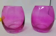 Vintage Pair 2 Hot Pink Ombré Art Glass Votive Candle Holder Decor 3.2