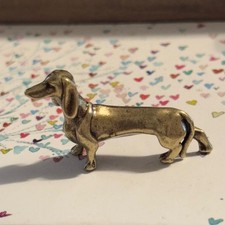 BG7-miniature brass metal dachshund dog hotdog animal figurine picture