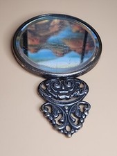 100 Yr Old HANS JENSEN DENMARK Silver Repousse Hand Mirror Original Beveled picture