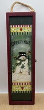 Christmas Snowman Greetings Holiday Wooden Box With Handle & Latch 13” Tall picture