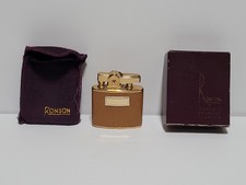 Vintage Unused Ronson Standard Lighter Tan Leather & Gold Finish - Box & Pouch picture