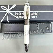 MONTBLANC Daniel Defoe White Fountain Pen Ornate Silver Trim Rare Collector picture