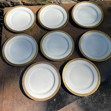 8 Limoges France Gold Plates Vtg Porcelain Ambassaor Pattern Rare Vtg 1900s picture