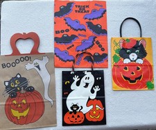 Vintage 1990s Halloween Paper Gift Bags Lot 4 Ghost Cat Pumpkin Bat NOS picture