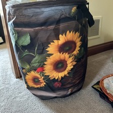 Handy Beautiful Collapsable, Laundry Basket. Bright Daisy’s On Black Background picture