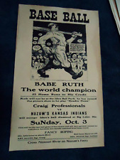 BASEBALL POSTER Babe Ruth CRAIGS VS KANSAS INDIANS 1920s ? picture