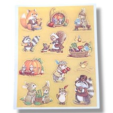 Vintage 1981 Hallmark Thanksgiving 12 Stickers Woodland Animals Single Sheet picture