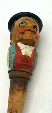 Vintage Hand Carved Wooden Bottle Stopper Movable Mouth Folk Art Man Cork Pourer picture