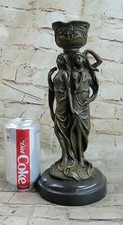 Bronze Figurine Art Deco Lady Signed Original twin ladies candle holder Gift NR picture