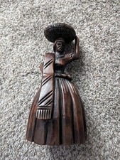 Vintage Hand Carved Wood Art Hand Sculpture Woman Basket picture