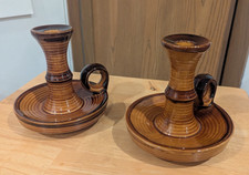 St. Clement Signed French Ceramic Candleholders VTG, 1970s Set of 2 picture