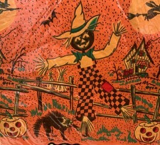Vintage Handi-Set Halloween Paper Table Cover 1950s  Scarecrow Black Cat JOL picture
