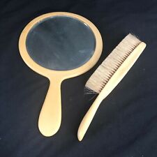 Vintage 1920s Art Deco French Ivory Celluloid Dresser HAND MIRROR w Brush picture