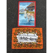 Vintage 1960's TEA TOWELS Lucerne Switzerland & Stratford Upon Avon Tibor Reich picture