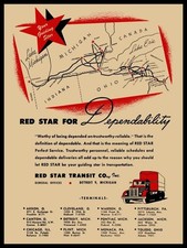 1950 Red Star Transit Trucking Co. of Detroit Route Map New Metal Sign: 12x16