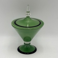 1960's Vintage Atomic MCM Black & Green Reverse Painted Compote or Candy w Lid picture
