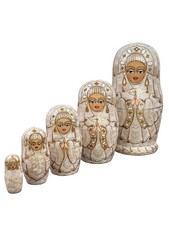 Filatova Signed 2003 Russian Nesting Dolls 5pc Bride in White Lace 7.25in  picture