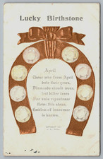 Vintage Postcard, 1907, April, Birthstone, Lucky, Diamond, Gold, Stamped, Posted picture