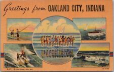 1947 OAKLAND CITY, Indiana LINEN Postcard Multi-View / Girls & Beach Scenes picture