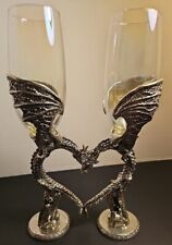 VINTAGE 90s Fellowship Foundry Pewter & Dragon Heart Toasting Glasses picture