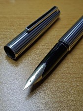 Pilot Custom Stripe Fountain Pen 18K-WG F Silver Black Writing Tool Used picture