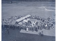 1918 WWI US Battleplane Biplane Landing Harvard Stadium Glass Negative OOAK 4x5 picture
