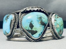 OUTSTANDING VINTAGE NAVAJO PILOT MOUNTAIN TURQUOISE STERLING SILVER BRACELET picture