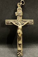 Italy 1900´ antique pectoral Nun Cross Crucifix Jesus Christ Cross bones bronze picture