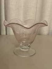 VINTAGE FTD Pink Bubble Glass Scalloped Ruffled Pedestal Vase Dish picture
