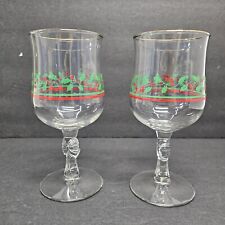 Vintage 1987 Libbey’s Arby's Christmas Holly Berry 2 Wine Glasses Bows On Stem picture