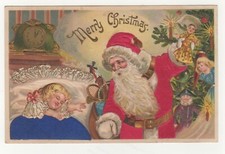 A RARE SILK CHRISTMAS SANTA CLAUS-Embossed Postcard CIRCA 1909 picture