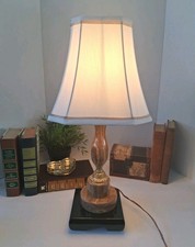 VTG MCM Marble Table Lamp Gold Tone Accents White & Taupe Bell Shade Traditional picture
