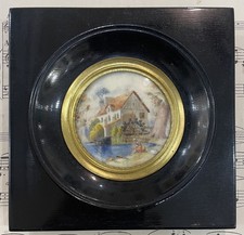 Antique French Miniature Landscape Watermill Wooden Frame after Boucher c1900 picture