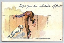1906 Humorous Postcard Man Over Fence Ripped Pants Dog Chase J.S. Ogilvie picture