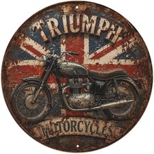 Triumph Motorcycle Round British Flag Tin Metal Signs Home Décor 8x8 picture