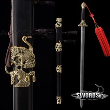 Gold Crane Sword Chinese Qing Jian Ebony Handle Scabbard Damascus Folded Steel picture
