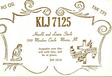 Vtg Ham Radio CB Amateur QSL QSO Card KLJ 7125 Morris Illinois IL Embossed picture