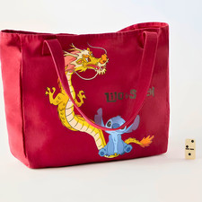Zara Disney Lilo & Stitch Year Of The Dragon Red 2024 Canvas Shopper Tote Bag picture