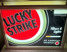 Vintage 90s Lucky Strike Cigarettes Lighted Sign 30x20 Double Sided B&W Tobacco picture