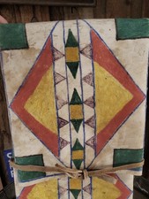 Antique OLD Native American Indian 19th c. Plateau Painted Parfleche envelope picture