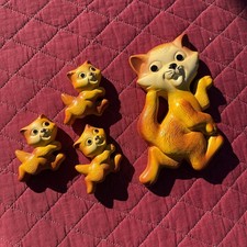 Vintage 1970s Miller Studio Chalkware Magic Mounts MCM Hanging Cat Kittens picture